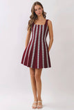 CD07383-Contrast Vertical Trim Fit & Flare Mini Dress