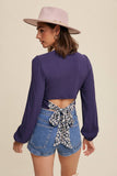 Floral Back Tie Ribbed Crop Top