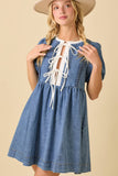 Round Neck Baby Doll Mini Denim Dress