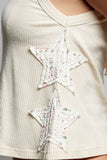 Sleeveless V neck star patch on side knit top