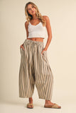 IP1539 STRIPED SIDE POCKET LOOSE RELAXED FIT CROPPED PANTS