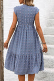 Blue Jacquard Sleeveless V Neck Ruffle Dress BFZY997