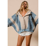 WASHED AND FLEECE MIX AND MATCH ZIP UP HOODIE