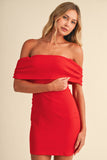 ID7783 OFF SHOULDER MINI DRESS WITH TIED BACK BOW