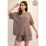 PLUS SIZE MINERAL WASHED COTTON OVERSIZED SLIT TEE