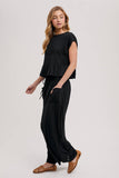 RELAXED KNIT SMOCKED TOP AND WIDE PANTS SET