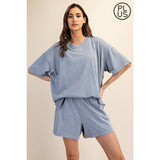 PLUS SIZE MINERAL WASHED COTTON OVERSIZED SLIT TEE