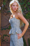 Leopard Print Strapless Bustier Peplum Top