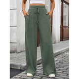 Solid Drawstring Ribbed Brushed Elastic Waist Pants