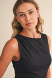 ID10174-A SLEEVELESS WOVEN MINI DRESS WITH SIDE PLEAT DETAIL