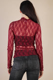 NT12220-High Neck Fitted Sheer Mesh Lace Knit Top