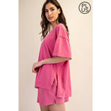 PLUS SIZE MINERAL WASHED COTTON OVERSIZED SLIT TEE