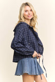 CROPPED PLAID HOODIE BUTTON-UP SHIRT - RET4244