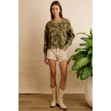 CAMO JERSEY OPEN BACK LONG SLEEVES TOP