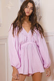 R5268D  Smocked V-neck Ruffled Solid Woven Romper