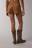 SUEDE STUDDED DETAIL ASYMMETRIC WRAPPED MINI SKORT
