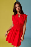PD19523 Smocked Waist Sculpted Shoulder Mini Dress