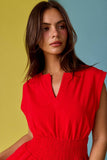 PD19523 Smocked Waist Sculpted Shoulder Mini Dress
