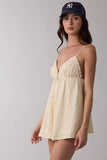 SWEETHEART NECK RUFFLE TRIM PLAIN MINI ROMPER