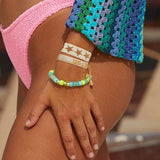 White with Gold Stars Beaded Bracelet