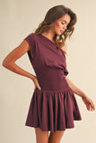 ID9559  OFF SHOULDER SMOCKED WAIST MINI DRESS