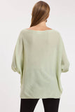 BOAT NECK LONG SLEEVE SIDE SLITS PONCHO KNIT TOP