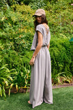 R5096D  Solid Scuba Open Front Wide Leg Jumpsuit
