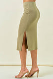 STRIPE TEXTURED SIDE SLIT MIDI SKIRT