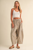 IP1539 STRIPED SIDE POCKET LOOSE RELAXED FIT CROPPED PANTS