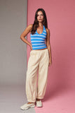 PT19558 Striped Textured Knit Halter Top - Fitted