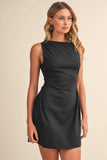 ID10174-A SLEEVELESS WOVEN MINI DRESS WITH SIDE PLEAT DETAIL