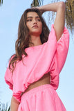 Bubble Hem & Sleeve Terry Crop Top