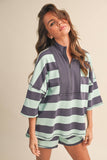 IST5983-A  STRIPED HALF ZIP TOP AND SHORTS SET