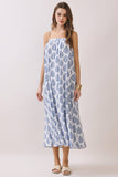 CD06741-Printed Flowy Silhouette Side Pockets Maxi Dress