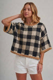FALL CHECKERED GINGHAM LOOSE FIT DROP SHOULDER SWEATER TOP