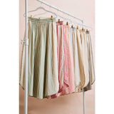 FLORAL EYELET SIDE ELASTIC STRIPES WIDE LEG PANTS
