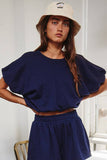 Bubble Hem & Sleeve Terry Crop Top