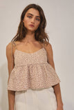 Floral Jacquard Tie Shoulder Flowy Babydoll Tank Top