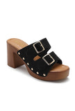 Trendy KA-77 wedge heel mules with adjustable buckle