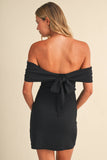 ID7783 OFF SHOULDER MINI DRESS WITH TIED BACK BOW