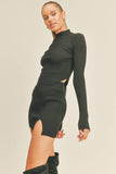 IST5189 MINI RIB KNIT SKIRT WITH SIDE SLIT AND MOCK TOP