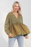 MINERAL WASHED BABYDOLL TUNIC TOP - RET3678WN