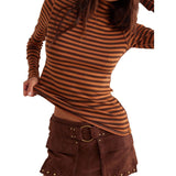 Stripe Turtleneck basic top fitted tee long sleeve top