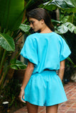 Scuba Bubble Hem And Sleeve Solid Crop Top