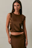 SLEEVELESS HIGH NECK LACE TRIM CROP TOP