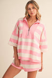 IST5983-A  STRIPED HALF ZIP TOP AND SHORTS SET