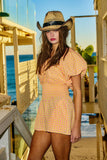 IR5788 Ruffled Detail Gingham Smocked Waist Romper