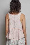 Round Neck Ruffle Hem Trim Detail Floral Sleeveless Top