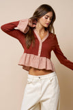 Gingham Trim Ruffle Knit Cardigan