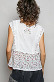 V-neck Floral Pattern Trim Ruffle Rib Knitted Sleeveless Top